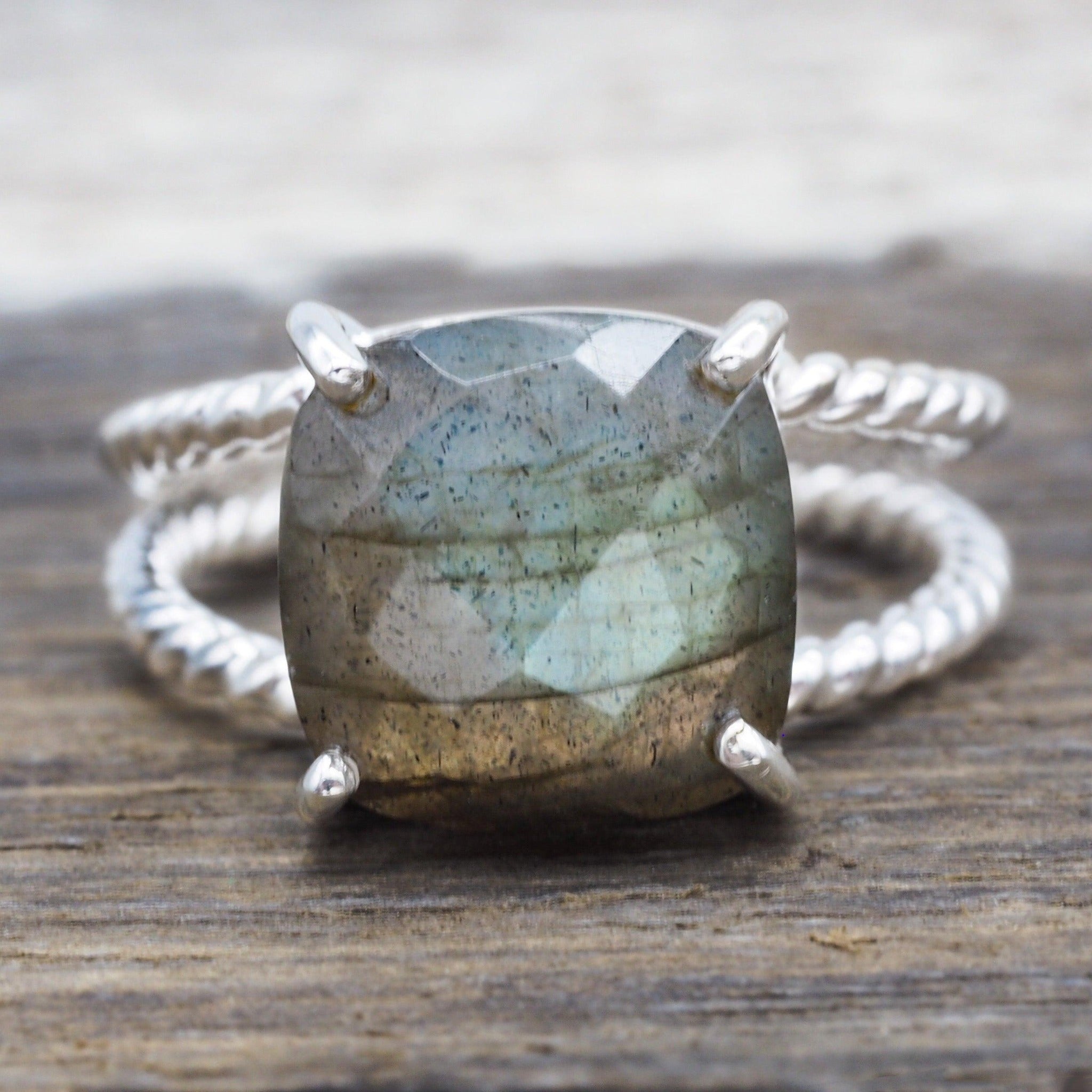 silver Labradorite double twist Ring by indie and harper Australia 