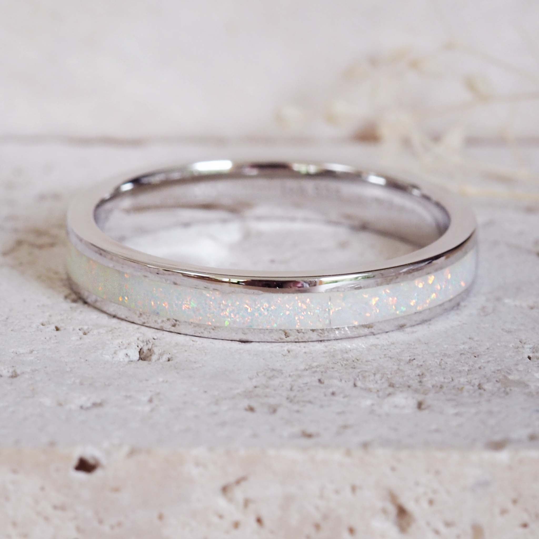 sterling silver ring with white opal inlay by online jewellery brand indie and harper