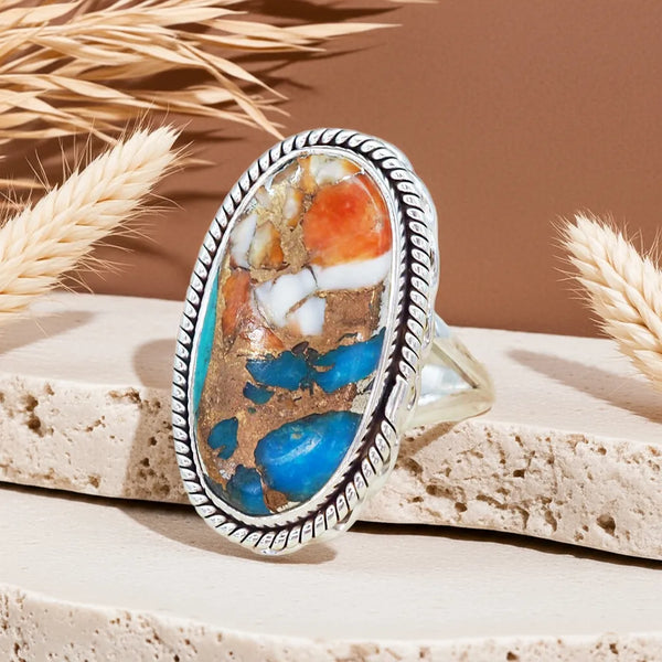 Unique Spiny Oyster Turquoise Ring in 925 Sterling Silver – Indie