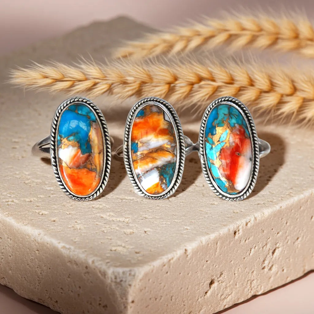 sterling silver spiny oyster turquoise rings by boho jewellery brand indie and harper australia