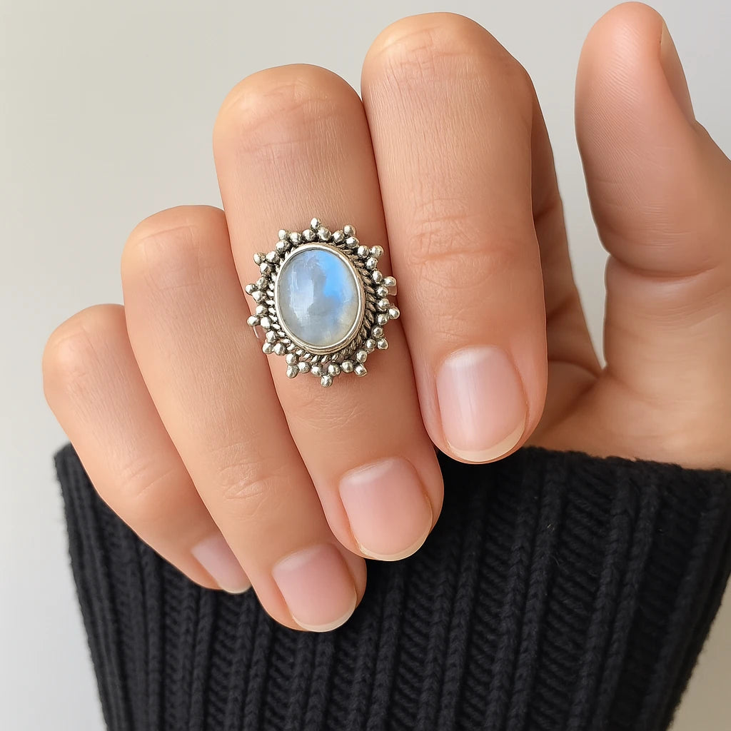 sterling silver sun moonstone ring by indie and harper australia