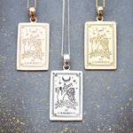 the lovers tarot card necklace in rose gold, silver and gold