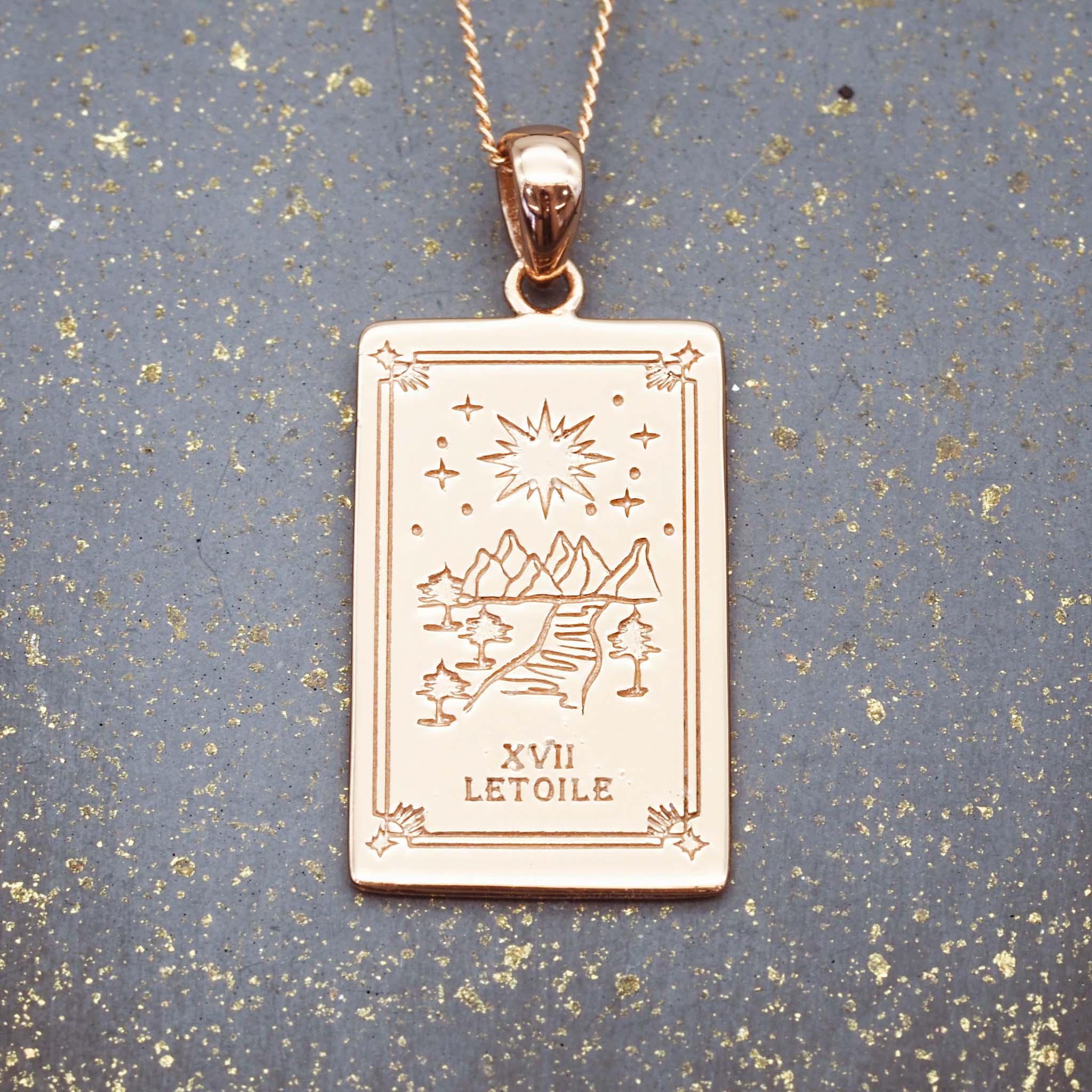 indie and harper the star tarot necklace in rose gold