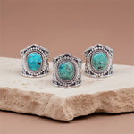 sterling silver tribal turquoise rings on a stone by indie and harper australian jewellery
