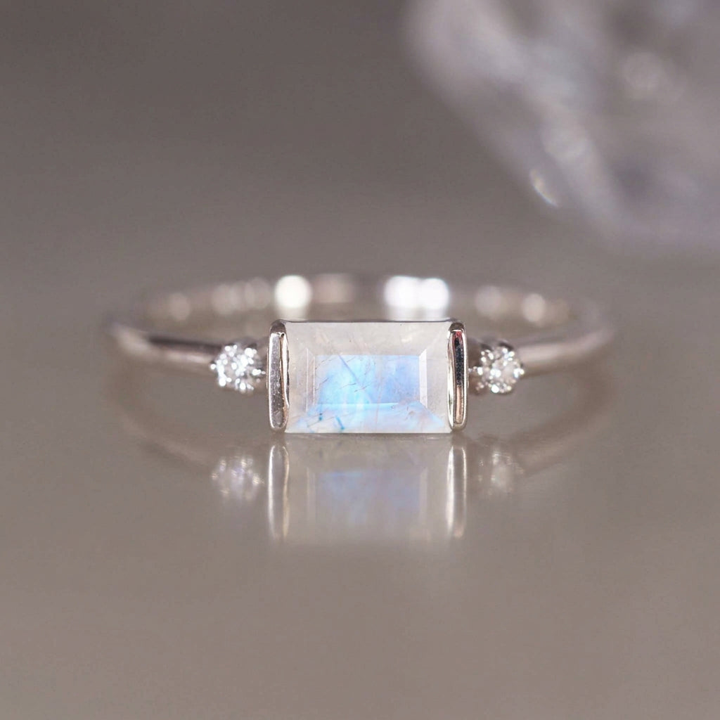 Sterling silver white topaz and moonstone ring