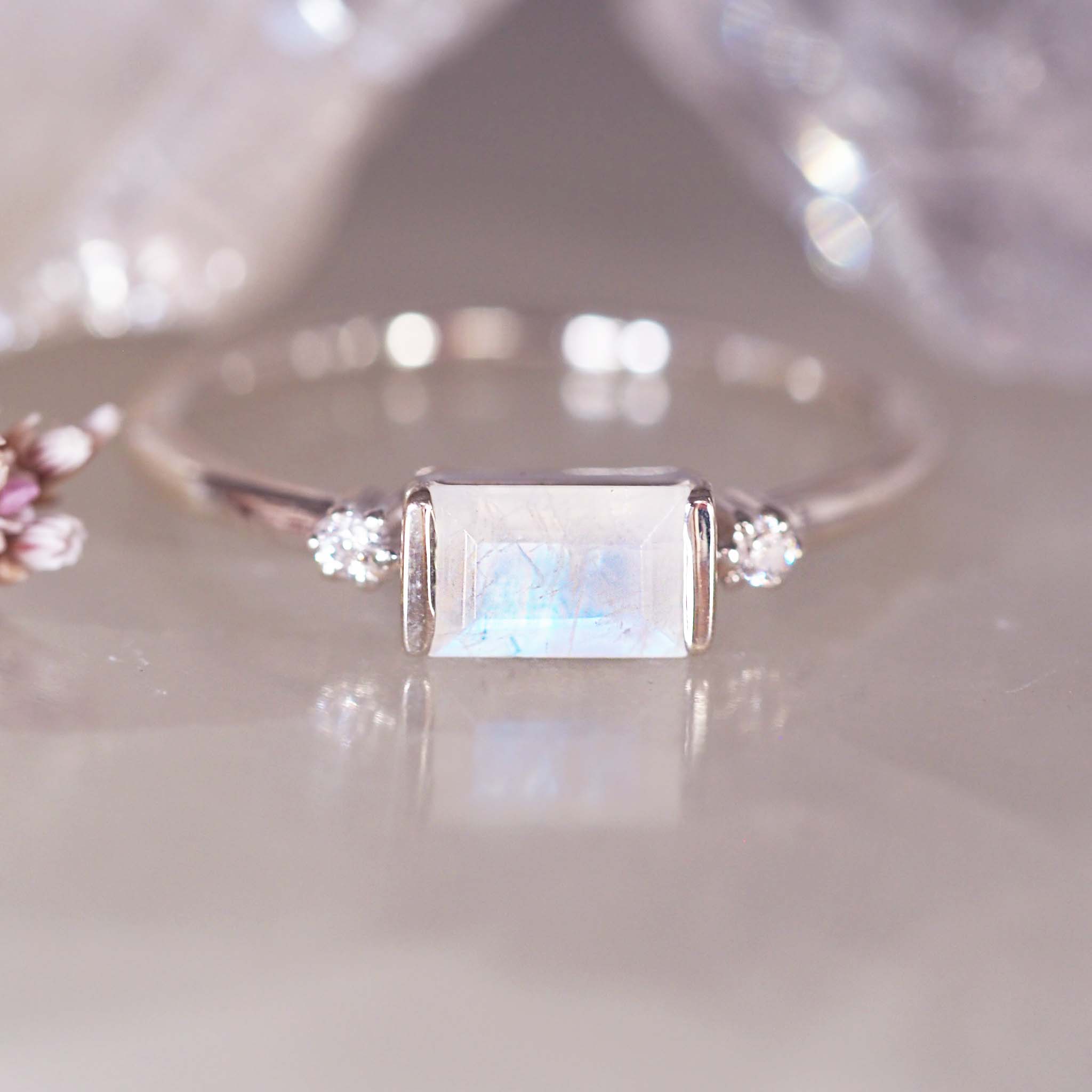 indie and harper sterling silver white topaz and moonstone ring
