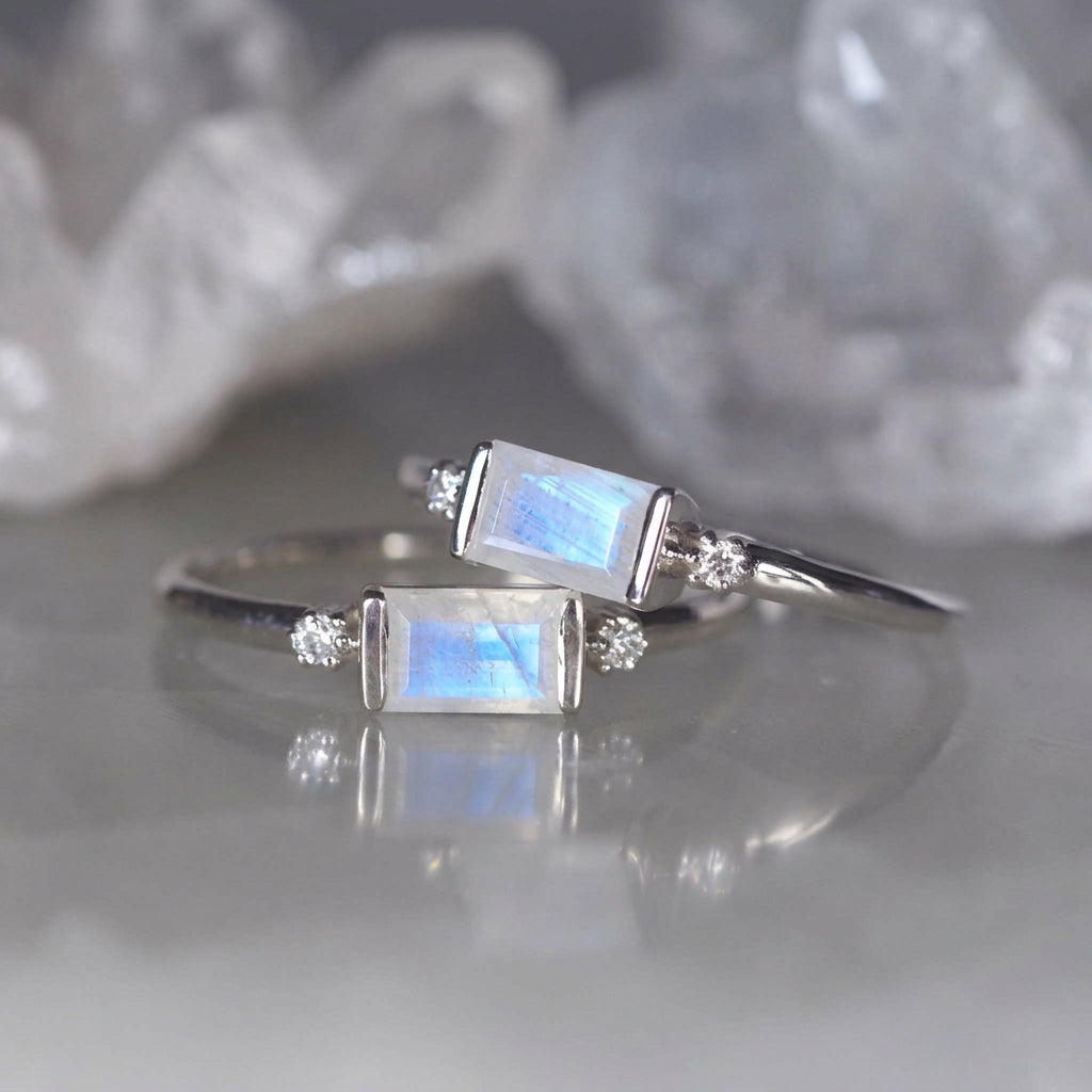 Sterling silver white topaz and moonstone rings