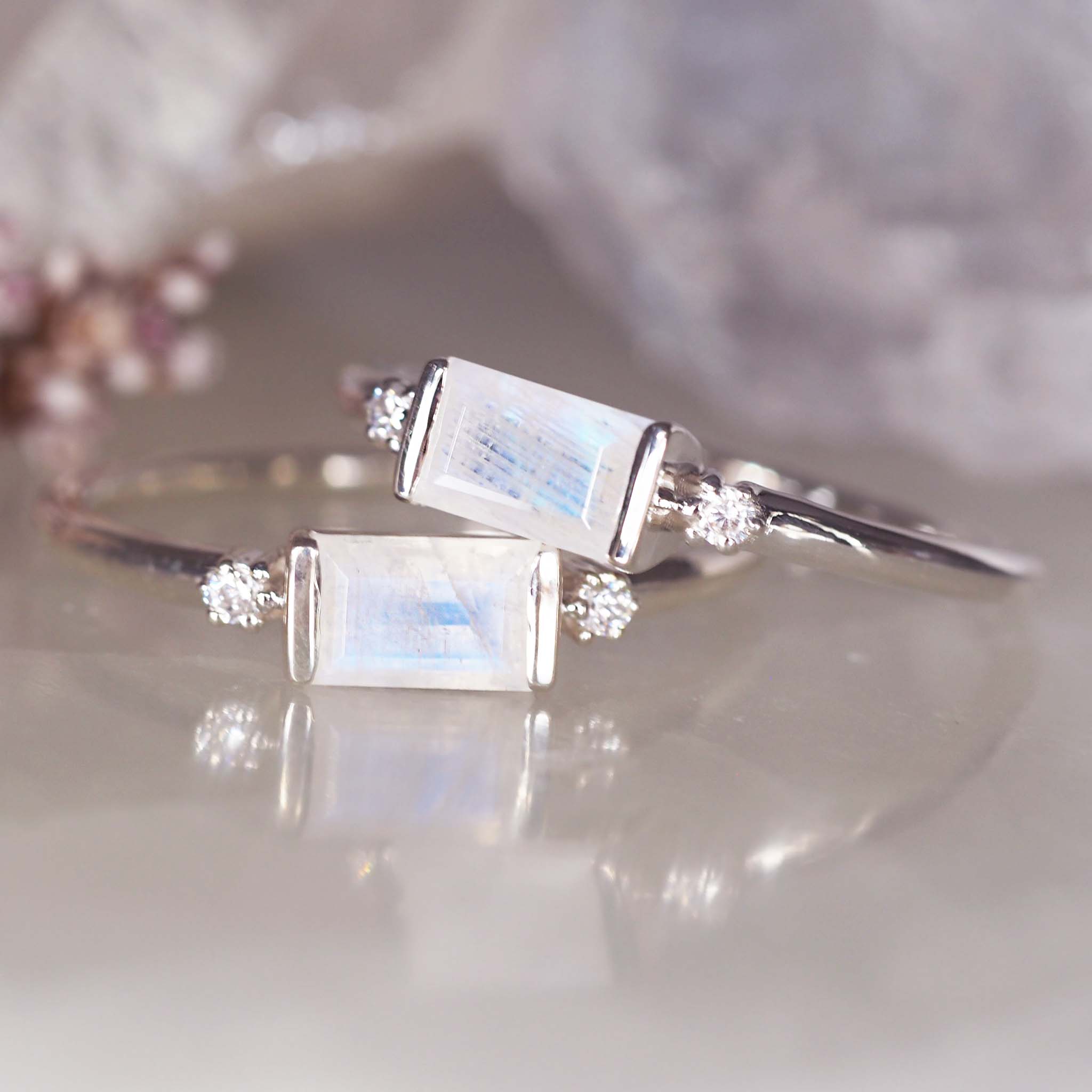 indie and harper sterling silver white topaz and moonstone rings