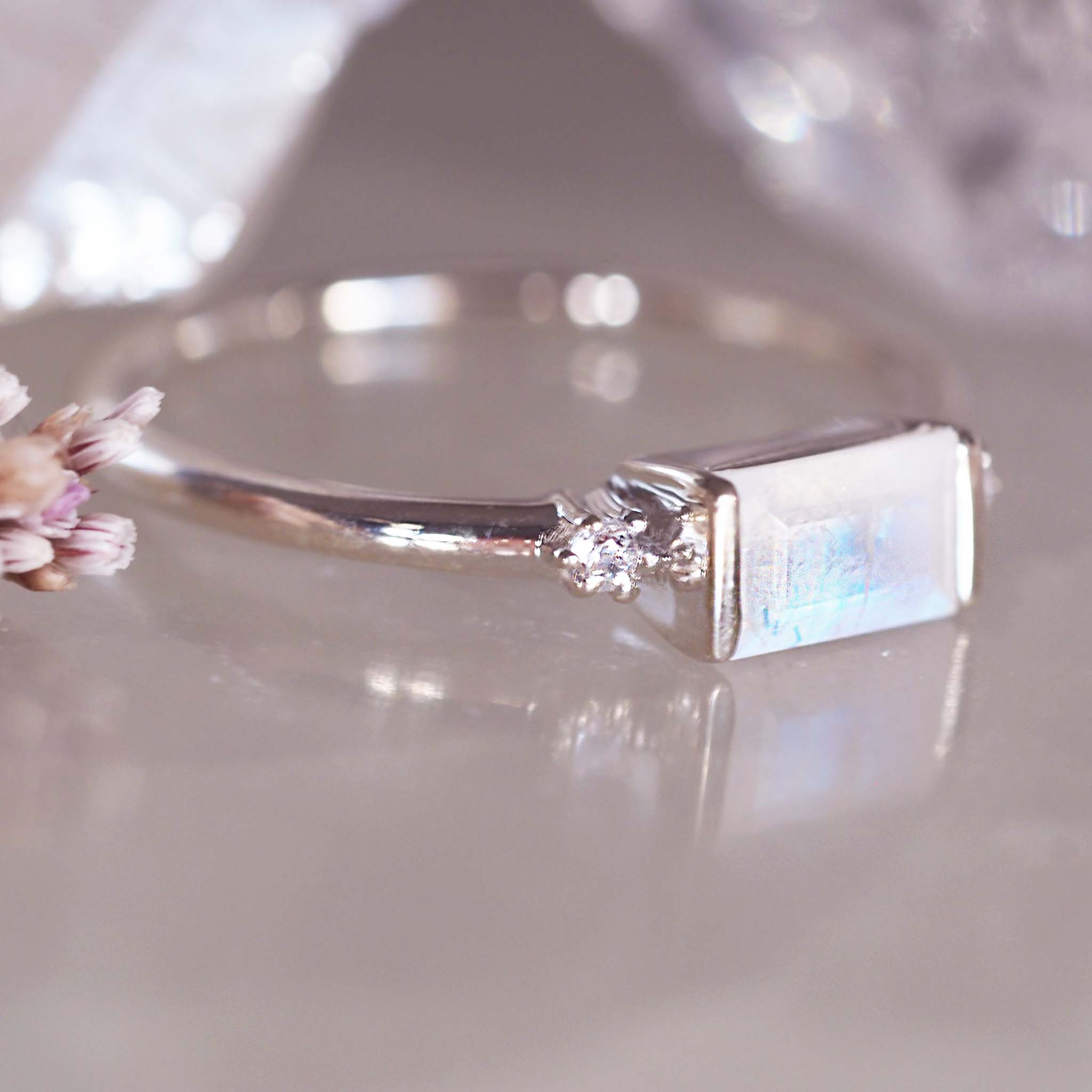 indie and harper sterling silver white topaz and moonstone ring