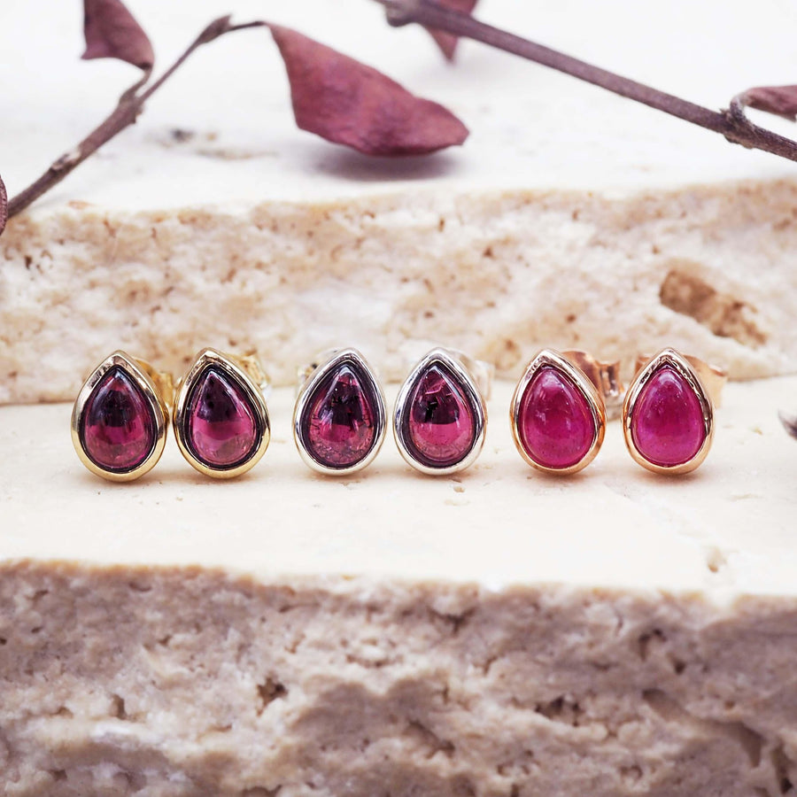 january birthstone earrings - rose gold, sterling silver and gold garnet earrings - january birthstone jewellery australia