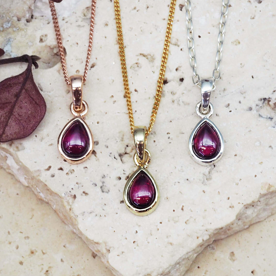 January Birthstone necklaces - rose gold, gold and sterling silver garnet necklaces - january birthstone jewellery 