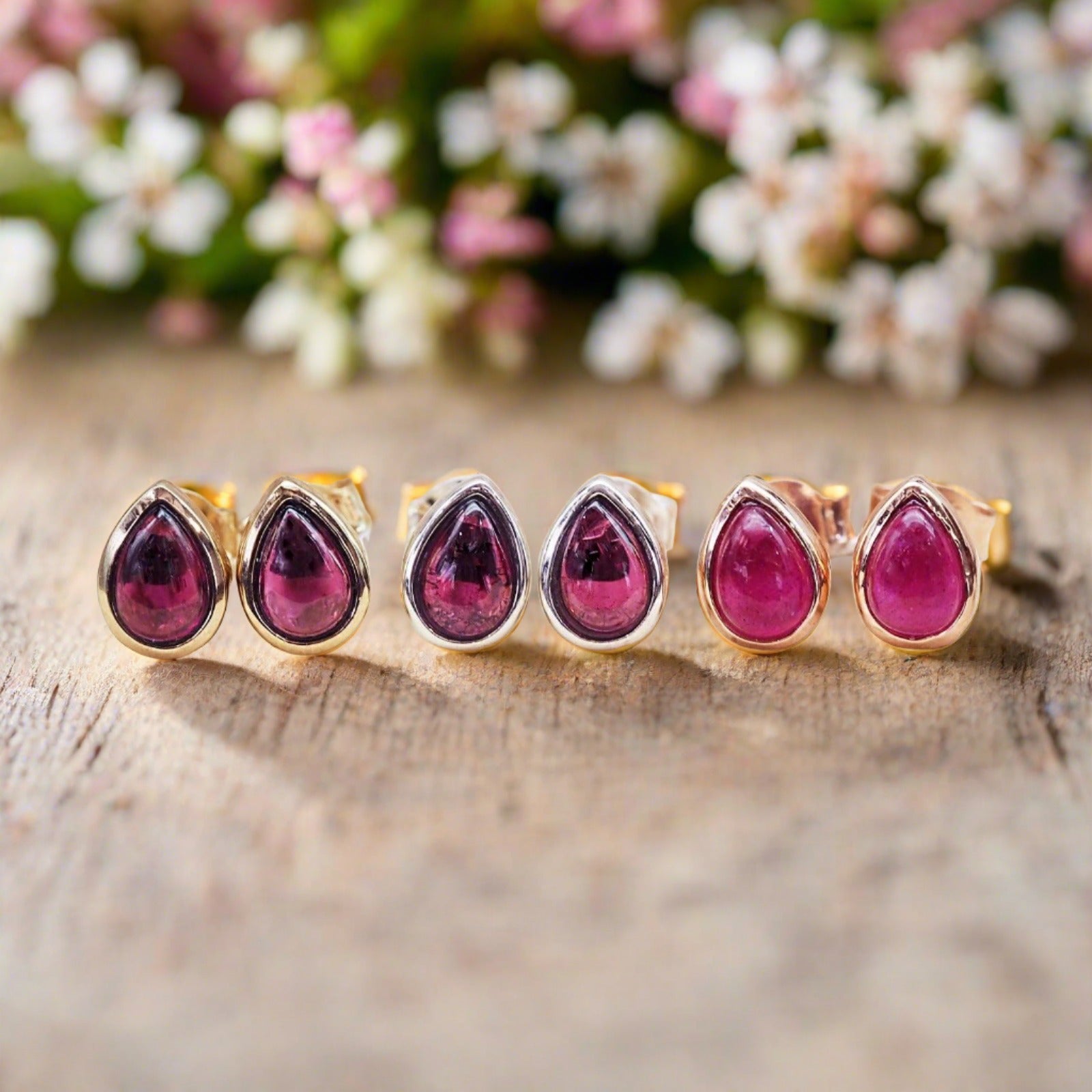 january birthstone garnet earrings in gold, silver and rose gold by Australian jewellery brands indie and harper
