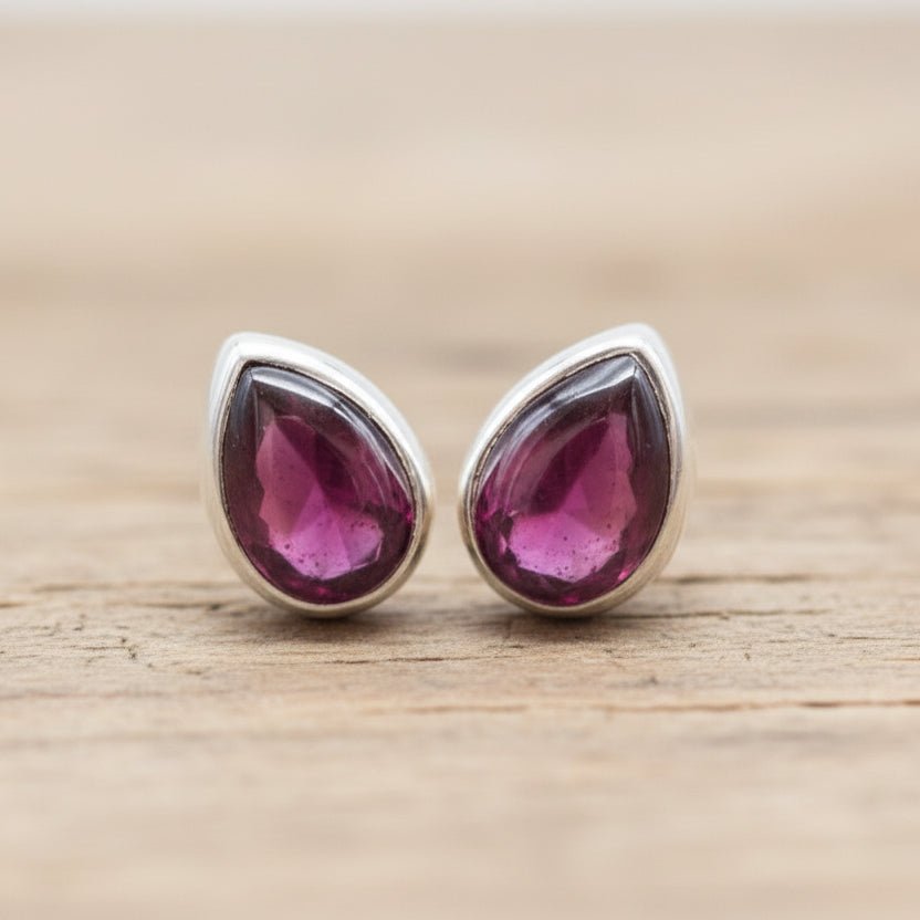 silver january birthstone garnet earrings by Australian jewellery brands indie and harper