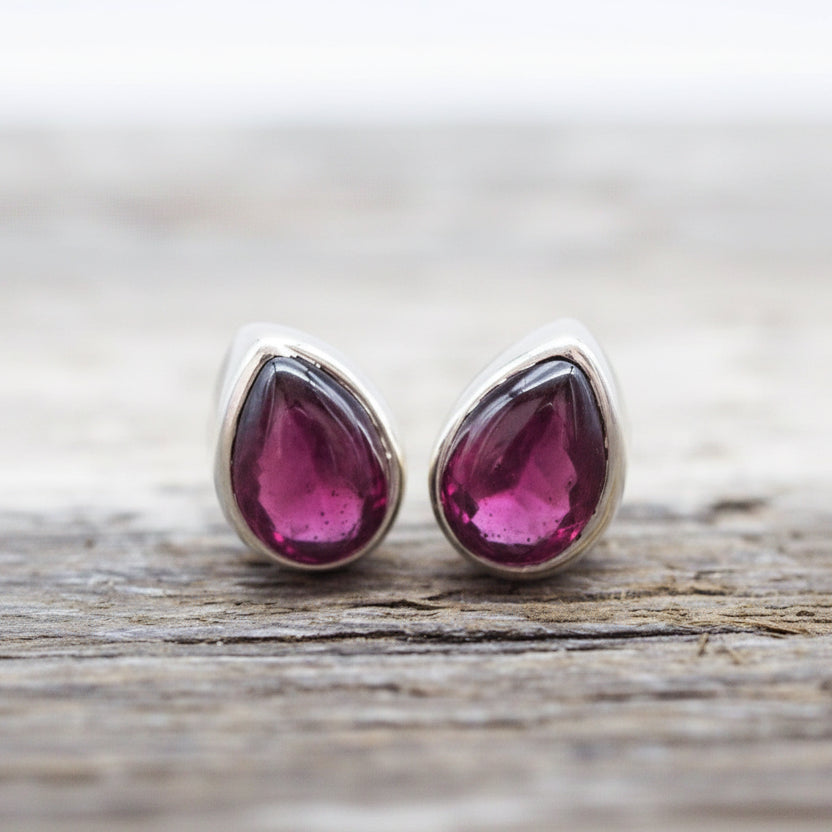 silver january birthstone garnet earrings by Australian jewellery brands indie and harper