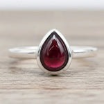 January birthstone garnet ring in sterling silver with tear drop natural garnet gemstone