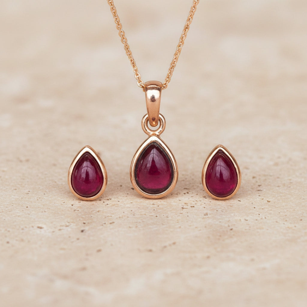 January Birthstone Garnet Necklace and Garnet Earrings by indie and harper australia