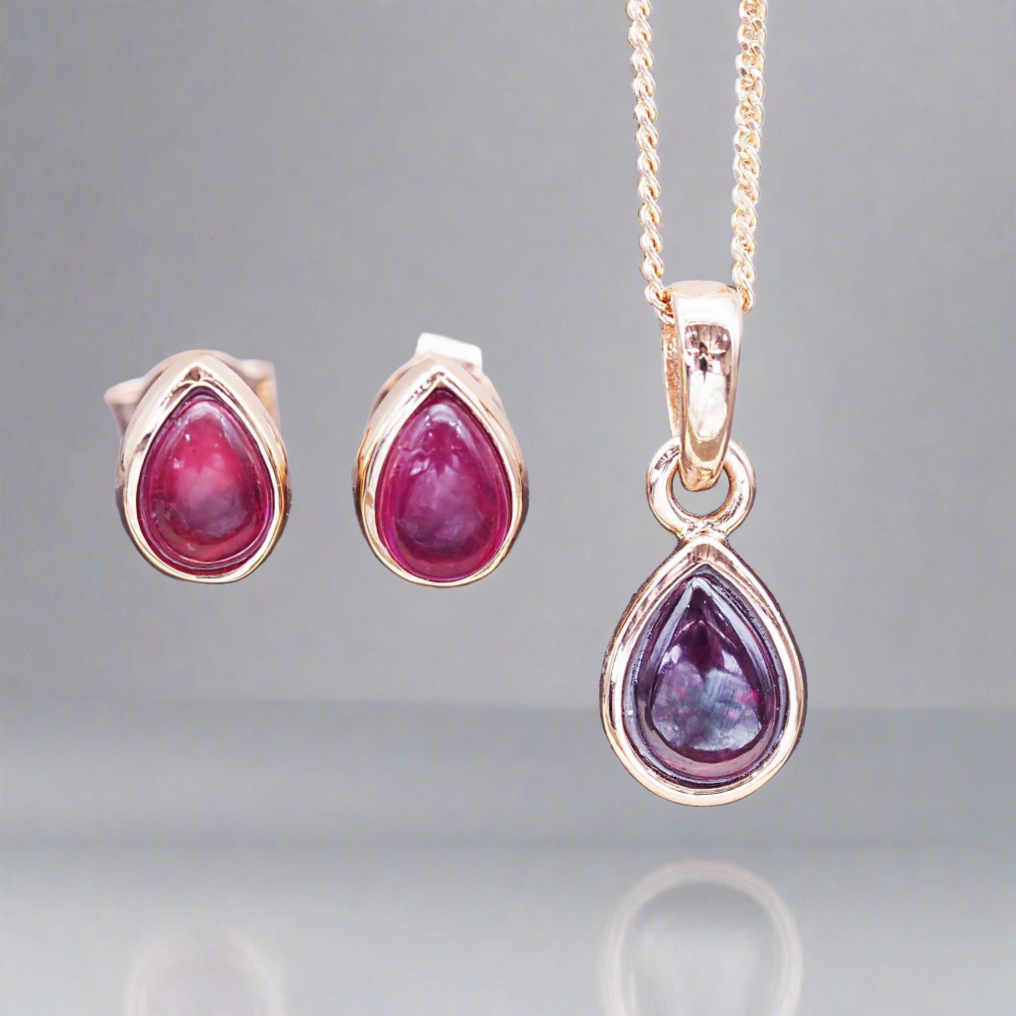 Rose Gold January Birthstone Garnet earrings and garnet necklace by australian jewellery brand indie and harper