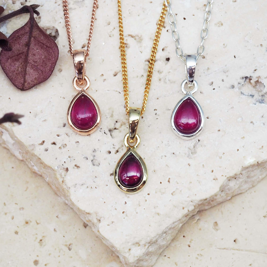 July Birthstone necklaces - rose gold, gold and sterling silver ruby jewellery - july birthstone jewellery australia