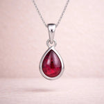 Sterling Silver july birthstone necklace with a pear-shaped natural ruby gemstone pendant - birthday gift for her