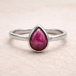 Sterling Silver July birthstone Ring with pear-shaped natural ruby gemstone as a meaningful birthday jewellery gift for her.