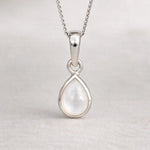 Sterling Silver June birthstone necklace with pear-shaped mother of pearl pendant - june birthday jewellery gift for her