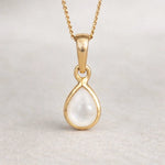 Gold June birthstone necklace with pear-shaped mother of pearl pendant - june birthday jewellery gift for her
