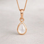 Rose Gold June birthstone necklace with pear-shaped mother of pearl pendant - june birthday jewellery gift for her