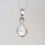 Sterling Silver June birthstone necklace with pear-shaped mother of pearl pendant - june birthday jewellery gift for her