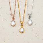 June birthstone necklaces with pear-shaped mother of pearl pendants - june birthday jewellery gift for her