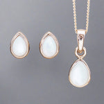 Rose Gold June Birthstone Jewellery Set including a pair of mother of pearl stud earrings and pendant necklace - june birthday gift for her