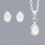 Sterling Silver June Birthstone Jewellery Set including a pair of mother of pearl stud earrings and pendant necklace - june birthday gift