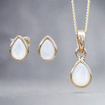 Gold June Birthstone Jewellery Set including a pair of mother of pearl stud earrings and pendant necklace - june birthday jewellery gift