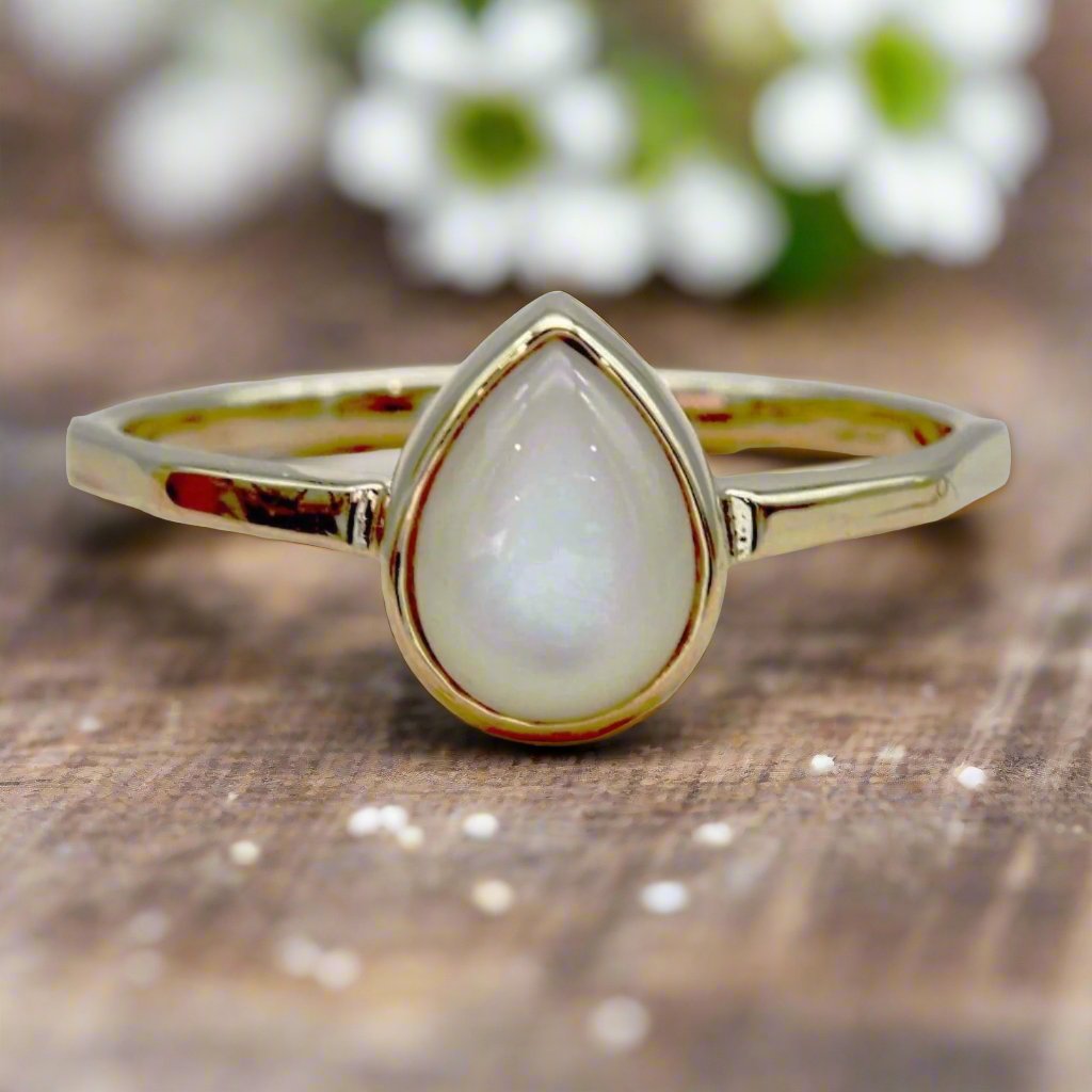 Gold June birthstone Pearl ring by indie and harper Australia 