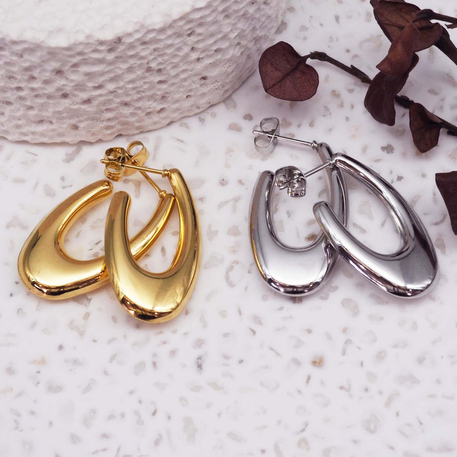 statement gold Hoop Earrings and silver earrings - womens waterproof jewellery Australia