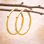 Gold hoop earrings hanging on a branch with a natural background