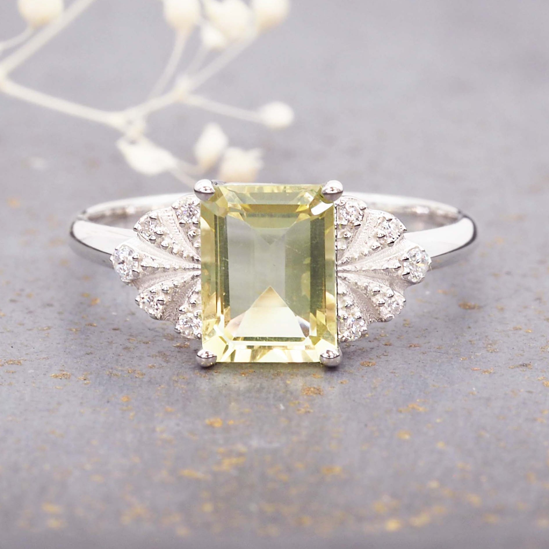 White topaz and lemon quartz ring by indie and Harper australia