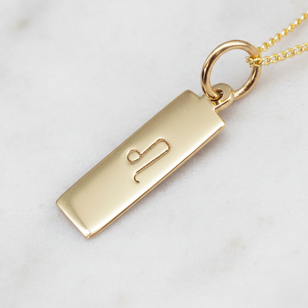 leo zodiac necklace in 9k gold plated sterling silver on a white surface