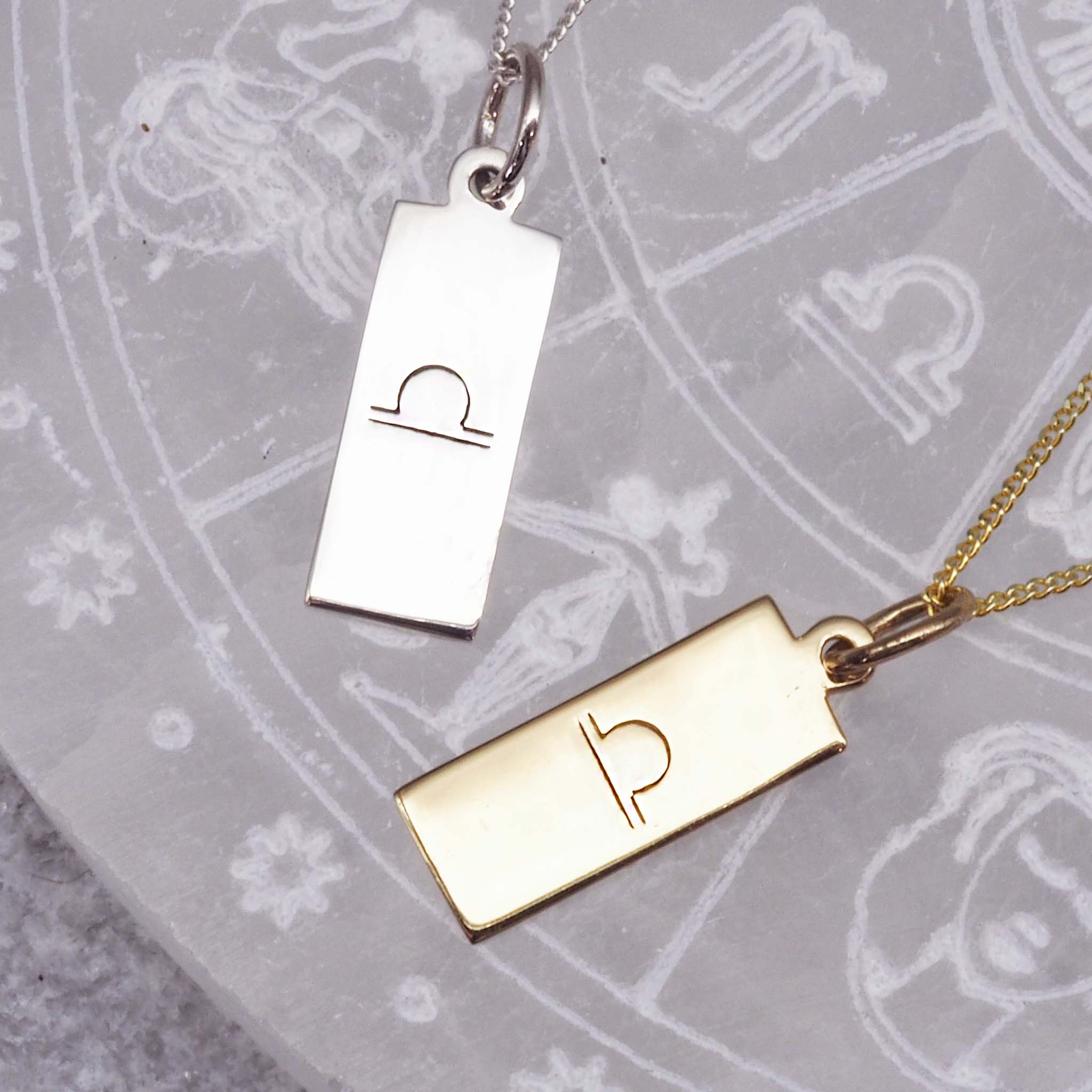 libra zodiac necklaces in sterling silver and gold 