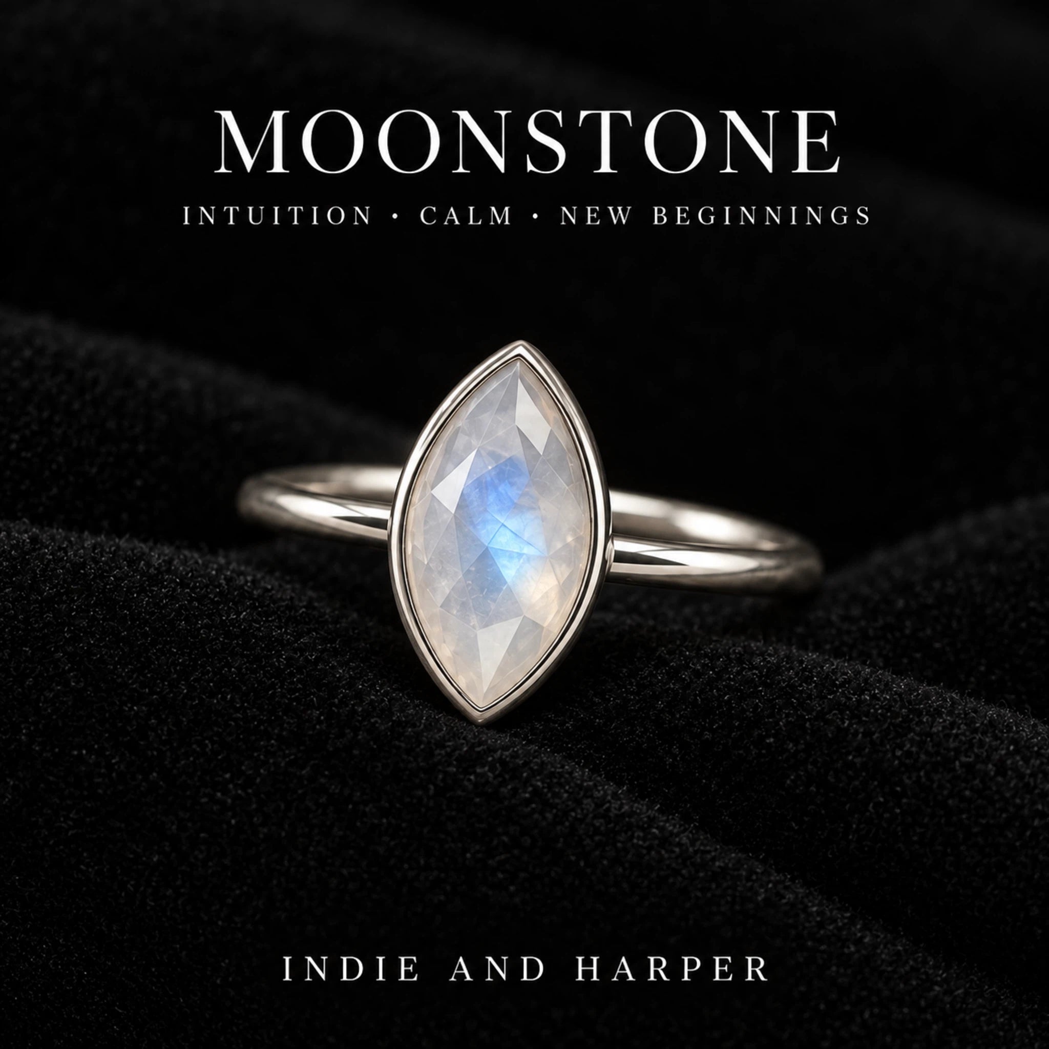 sterling silver marquise moonstone ring 
