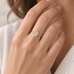 sterling silver rose cut, bezel set, marquise shaped natural rose quartz ring worn