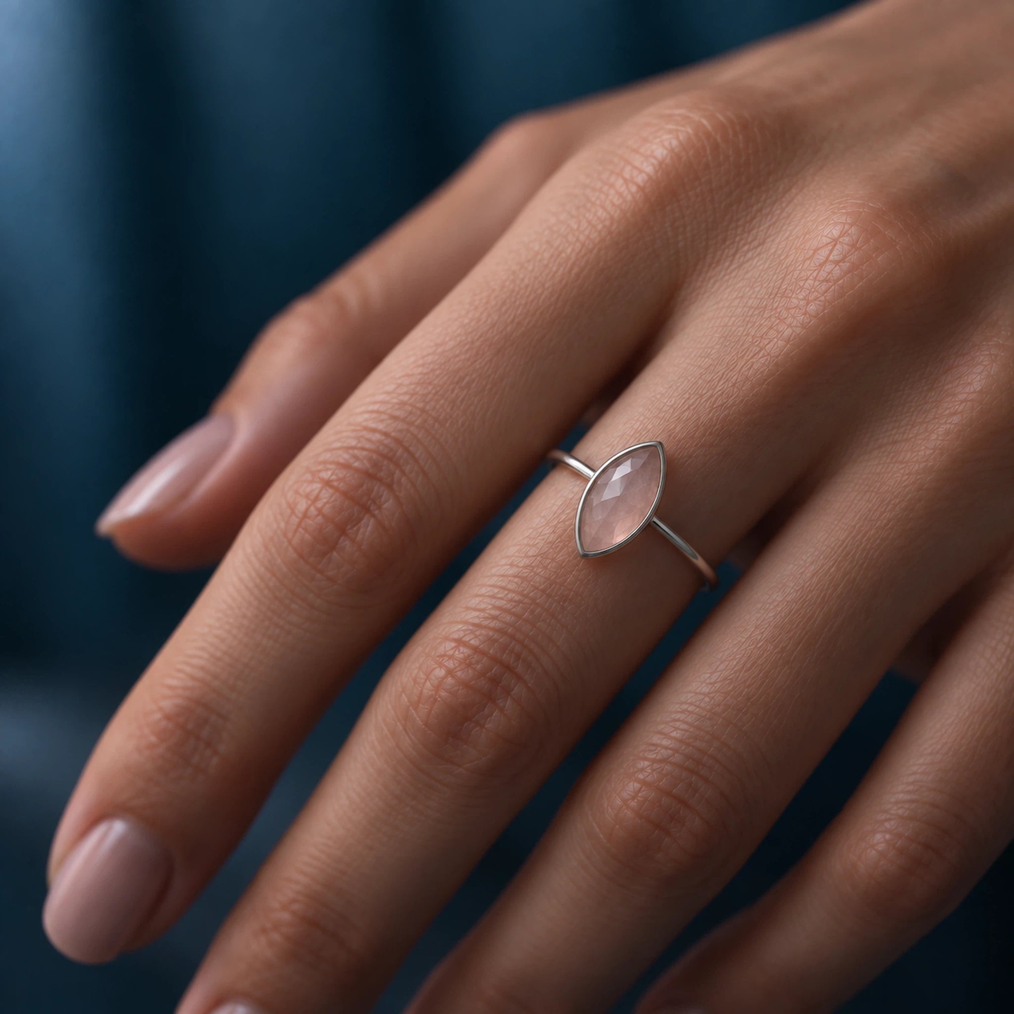luna marquise rose quartz ring