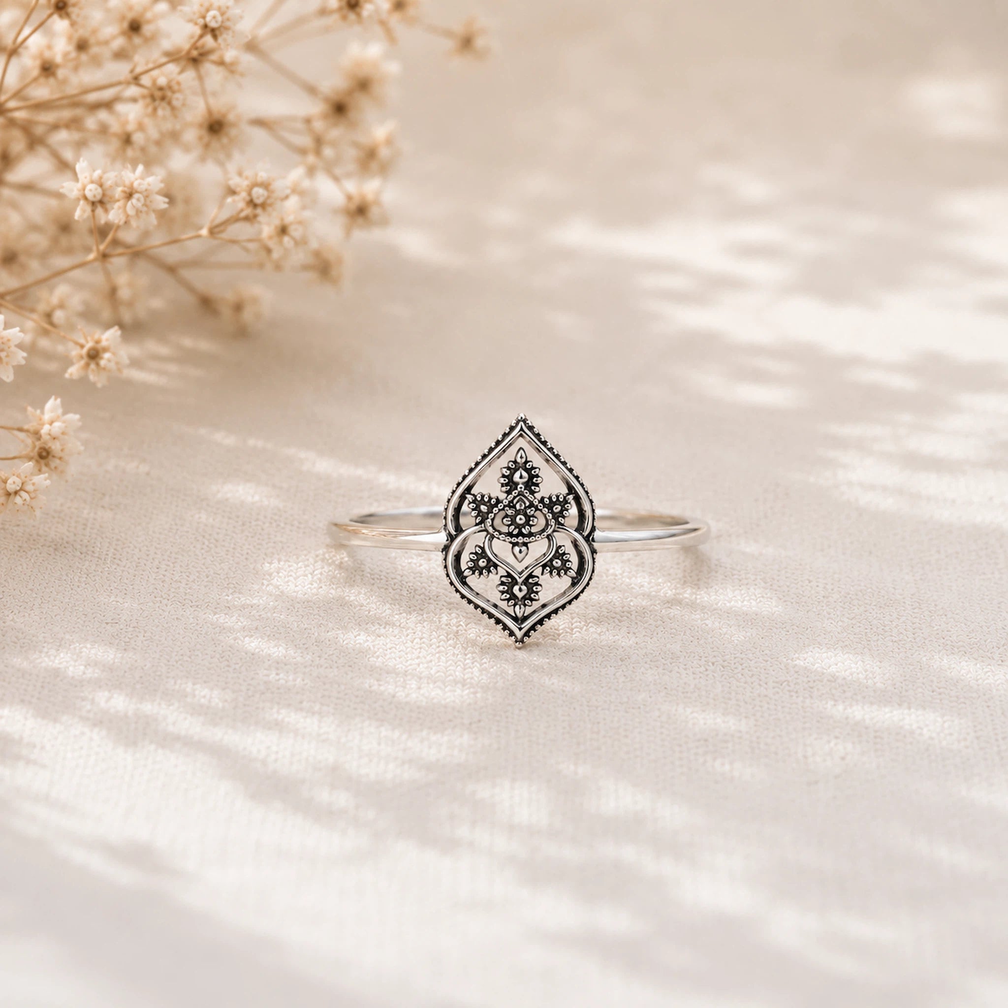 sterling silver flower mandala ring
