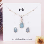 Sterling Silver March Birthstone Aquamarine Jewellery Set including aquamarine earrings and aquamarine necklace by indie and harper