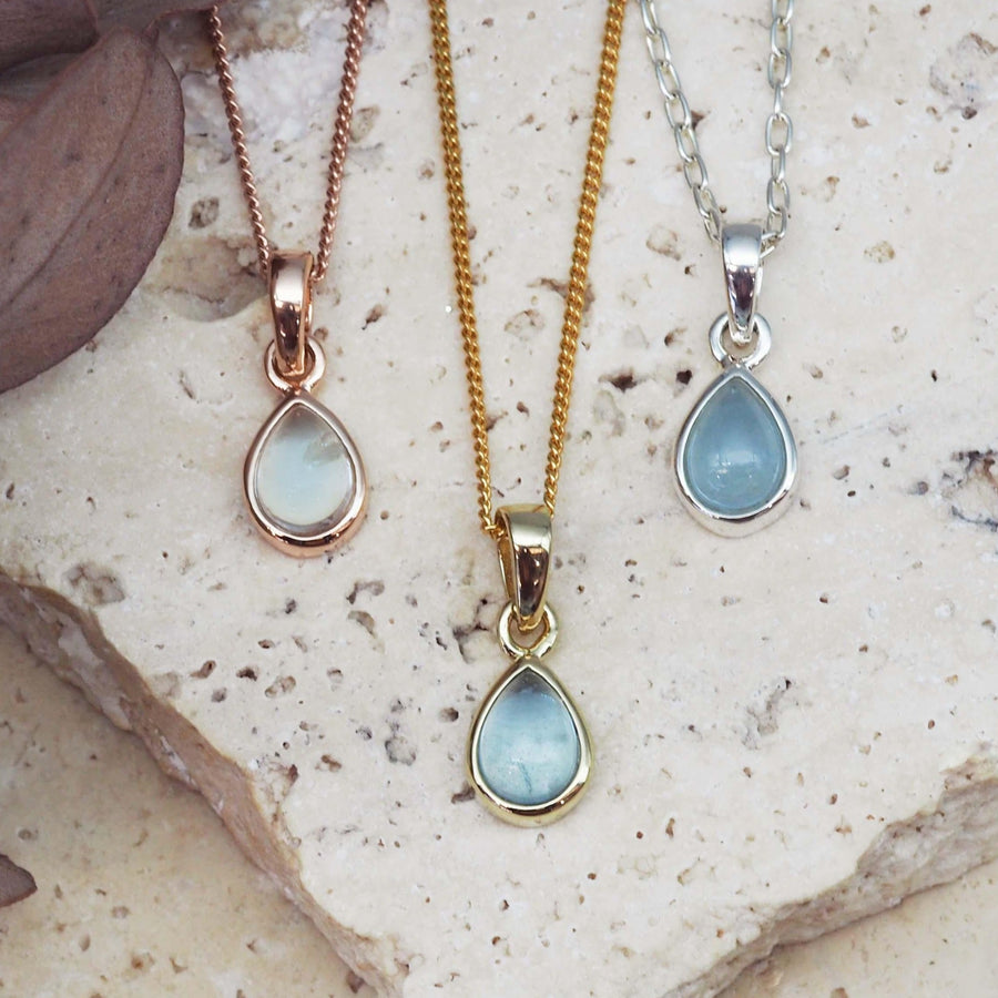 March Birthstone necklaces - rose gold, gold and sterling silver aquamarine necklaces - march birthstone jewellery australia
