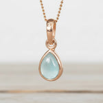 Rose Gold March birthstone necklace with a pear-shaped natural aquamarine gemstone pendant - meaningful gift for her