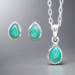 Silver May Birthstone emerald earrings and emerald necklace by indie and harper Australia 