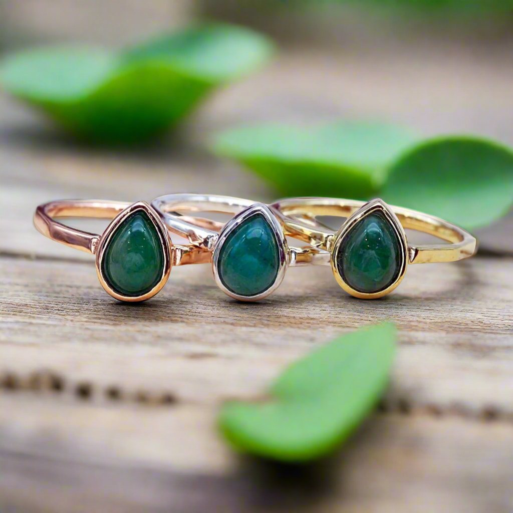 may birthstone emerald rings in rose gold, silver and gold by indie and harper australia