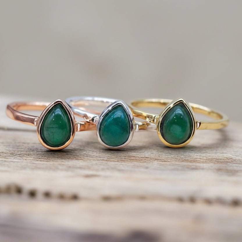 may birthstone emerald rings in rose gold, silver and gold by indie and harper australia