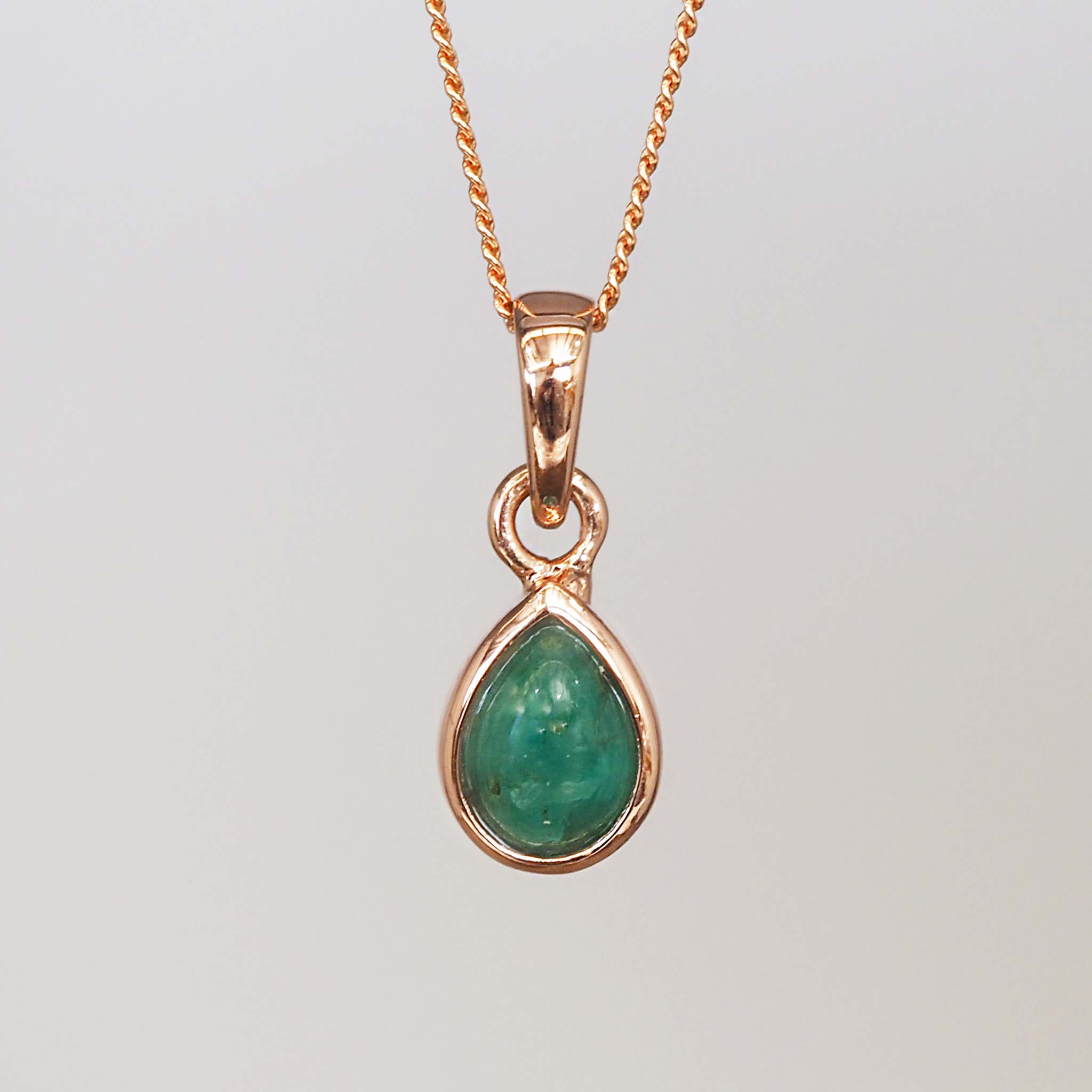 Rose Gold may birthstone necklace with green pear-shaped natural emerald gemstone pendant - birthday gift for her