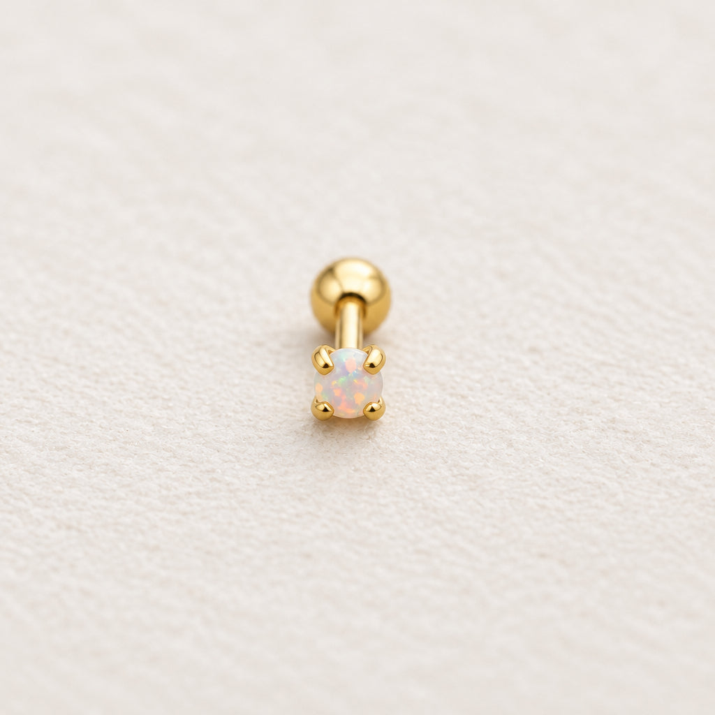 Dainty gold micro opal stud showing the ball back
